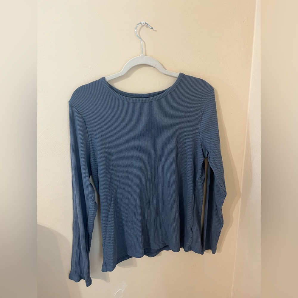 Blue Long Sleeve Ribbed Top